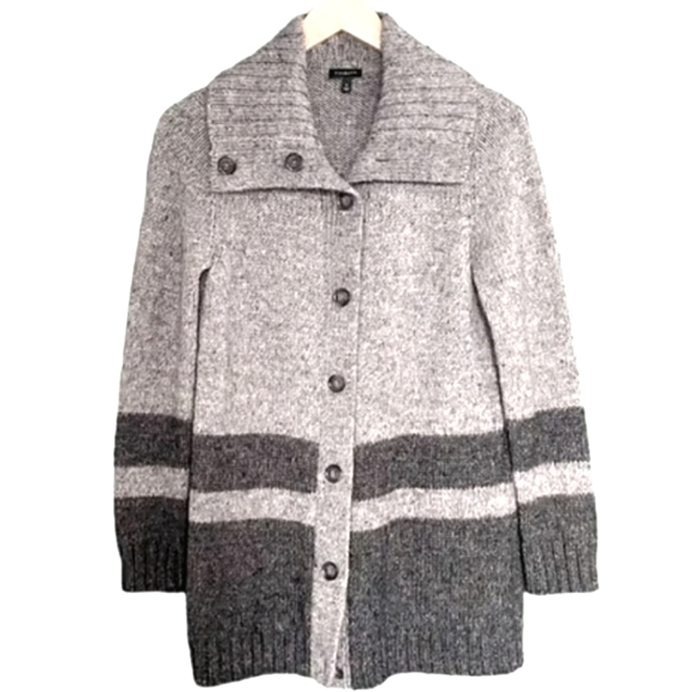 Talbots Gray Striped Wool Blend Long Button Down Cardigan Size Medium